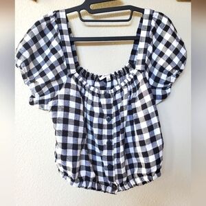 Madewell Womens Black/white puff sleeve gingham crop top. Size M
